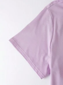 EMERY ROSE Women Simple Slogan Letter Print T-Shirt Short Sleeve Top LOS ANGELES Graphic Tees Women Tops - Purple - View 4