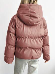EURMUSE Solid Color Hooded Women'S Padded Jacket - Dusty Pink - View 2