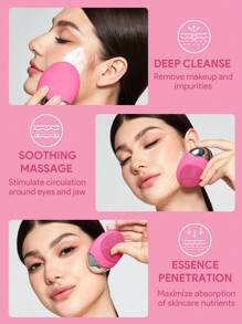 JMMO 电动洁面刷,电动硅胶洁面刷,磁力充电,全身防水,深层清洁毛孔,居家女士,护肤工具,,美容个护必备仪器,圣诞礼物,秋冬假期必备,露营度假必备品,度假配件,露营用品 - 玫紅色 - 查看 5