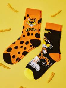 Cheetos X SHEIN 2 双柔软透气吸湿排汗休闲女士中筒袜时尚斑点黑色中筒袜加固脚趾和脚跟，经久耐用男女通用四季百搭夏冬 - 彩色 - 查看 3