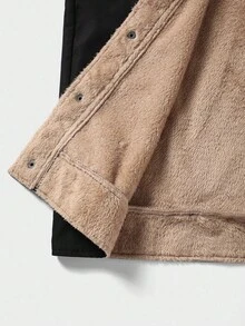 SHEIN 青少年男孩黑色 Sherpa 衬里工装夹克，休闲学院风，舒适实用，百搭柔软面料，适合日常穿着、上学、郊游、户外活动 - 黑色 - 查看 13