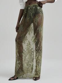 Ontre 2025秋季女士蕾丝裙，时尚简约设计，都市通勤商务休闲单品，适合圣诞节、万圣节、派对场合 - 軍綠色 - 查看 4