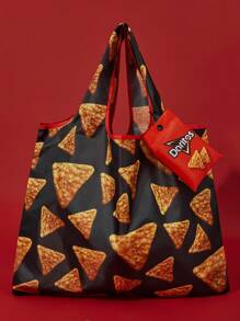 Doritos X SHEIN 1 buah Tas Belanja Lipat Motif Keripik Jagung dengan Kantong Kecil, Tas Tangan dengan Rantai Mutiara, Cocok untuk Bepergian, Berbelanja, Perjalanan, Unisex, Ringan dan Portabel - MultiWarna - View 2