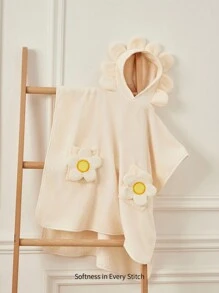 Cozy Pixies 1pc Soft Hooded Sunflower Petal Baby Towel, Super Absorbent, Quick Drying, Warm, Suitable For 0-3 Years Old, Versatile Use For Bathing And Swimming - Beige - View 1