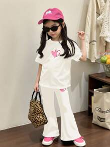SHEIN 2 pezzi/set, top a maniche corte e pantaloni casual minimalisti con collo rotondo, adatti per l'estate, per ragazze giovani
