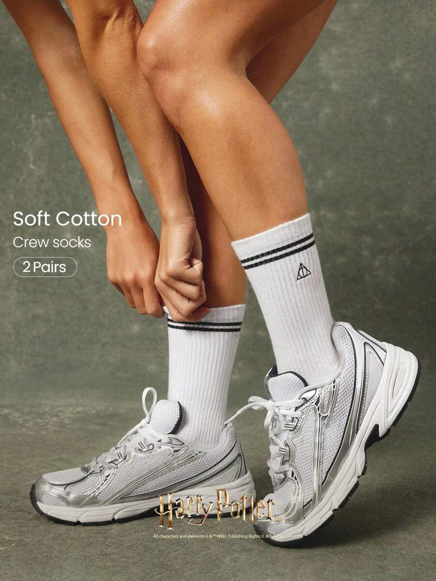 GLOWMODE X Harry Potter 2-Pack Soft Comfy Jacquard Embroidered Anti-Chafing Cotton Blend Crew Socks & Ankle Socks Set Daily Casual
