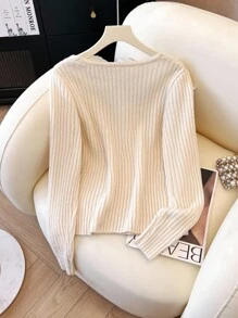 Franclia Damski uniwersalny, minimalistyczny, wszechstronny, elegancki sweter z dzianiny na jesień i zimę - Morela - Zobacz 2
