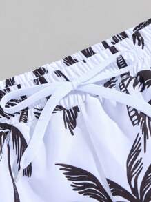 SHEIN 男士度假风印花梭织面料棕榈树印花沙滩短裤，家庭装母子装（4件另售） - 彩色 - 查看 4