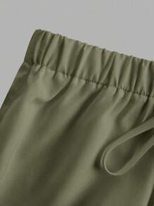 Siren Gaze 橄榄绿色休闲简约系带分层开衩下摆A字裙，适合夏季