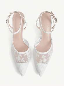 CUCCOO CHICEST Giày cao gót mũi nhọn ren thêu hoa thanh lịch, ngọt ngào, lãng mạn, thời trang, thoải mái, lưới trắng, quai mắt cá chân, dành cho khách dự tiệc cưới, tiệc trà chiều, hẹn hò, tiệc tùng, ngày lễ - trắng - Xem 9