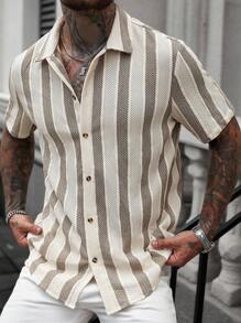 Manfinity CasualCool Men's Casual Striped Polo Collar Shirt