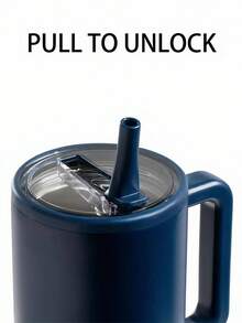 海军蓝 - 20/30/40盎司不锈钢保温杯，带手柄和可折叠吸管，双层真空隔热，冷热饮皆宜，简约旅行杯 - 藏蓝色 - 查看 6