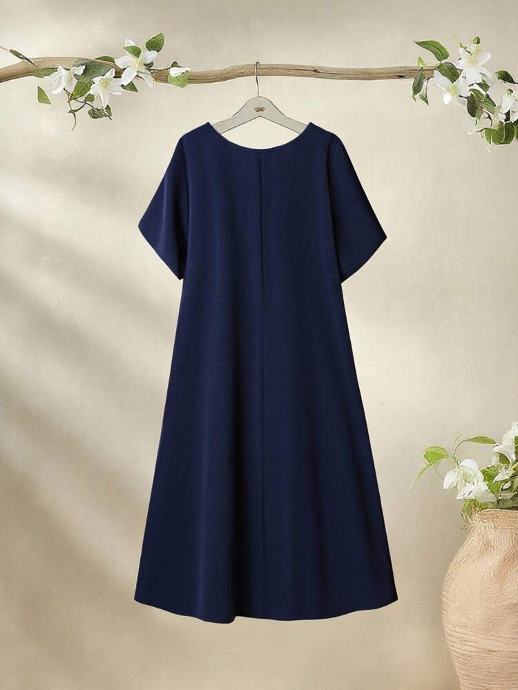Plus Size Women's Country Vacation Retro Casual Geometric Pattern Print Asymmetrical Patchwork Round Neck Short Sleeve Midi Dress Suitable For Spring And Summer Wear Bohemian Clothes Vacation Dress Country Concert Outfit Country Outfits Women,Dresses Casual Asymmetrical Dress Patchwork Dress,Flower