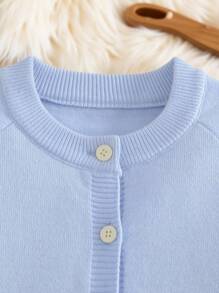 SHEIN 全新秋冬男婴简约卡通大象提花针织开衫和裤子套装 - 舒适、休闲、宽松风格，适合日常穿着和旅行