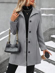 EMERY ROSE 女士优雅休闲长袖大衣 - 灰色 - 查看 4