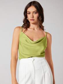 BizChic 女士无袖缎面吊带背心，浪漫优雅日常时尚商务休闲装，适合办公室、工作、日常通勤，复古风格 - 綠色 - 查看 4