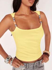 SHEIN BAE Women's Casual Beaded Decorated Tank Top, Summer - Yellow - View 6