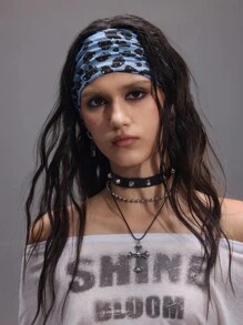 ROMWE Grunge Punk 1 pieza Diadema ancha con chispeantes piedras rhinestone holográficas de estilo de moda, diadema elástica con estampado de leopardo de estilo Y2K para uso diario, accesorio - Multicolor - Ver 4