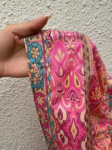 SHEIN Tall Váy maxi xếp nếp nhiều lớp cạp thấp in họa tiết phong cách retro, thanh lịch, dễ thương, gợi cảm, tinh tế, thích hợp cho kỳ nghỉ, bãi biển, thường ngày, mặc hàng ngày, đi chơi, hẹn hò, phụ nữ cao, xuân/hè/thu - Nhiều màu - Xem 7