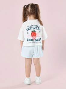 SUMWON Kids Strawberry Festival Summer Co-Ord Set Short Sleeve T-Shirt Casual Ribbed Shorts Outdoor Farm Fresh Berry Best Design