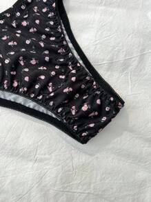 2pcs Set Romantic Floral Lace Patchwork Bra & Panty Set With Underwire, Bow Decor  Cozy And Elegant Details - Black - View 3