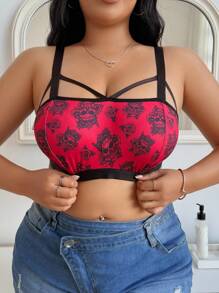 SHEIN Plus Size Comfortable Wireless Bralette, Suitable For Music Festivals And Beer Festivals - Burgundy - View 5