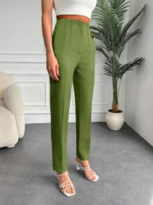 SHEIN Cottnline High Waist Solid Color Suit Pants - Mustard Yellow - View 4
