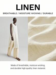 Ontre 夏季无袖休闲纯色开衩上衣 - 卡其色 - 查看 2