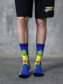 TEENAGE MUTANT NINJA TURTLES | SHEIN 4 双柔软透气吸湿排汗休闲男士中筒袜，搭配时尚灰色和蓝色中筒袜，加固脚趾和脚跟，经久耐用，男女通用，四季百搭 - 彩色 - 查看 8
