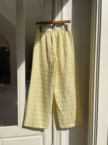 SHEIN EZwear 黄色抽绳腰休闲百搭女裤 - 黃色 - 查看 5