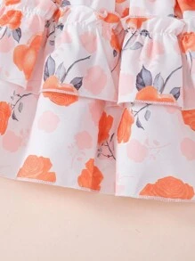 SHEIN 2件套女婴橙色简约舒适长袖连体衣+可爱公主双层裙套装，2025秋冬款 - 橘色 - 查看 5