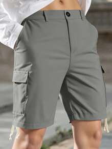 Manfinity Roughcore Men's Fashionable Casual Multi-Pocket Lightweight Grey Shorts, Summer Men Grey Cargo Shorts Men Cargo Shorts Men Casual Shorts Grey Shorts For Men Men Shorts - Dark Grey - View 3