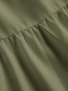 Siren Gaze 橄榄绿色休闲简约系带分层开衩下摆A字裙，适合夏季