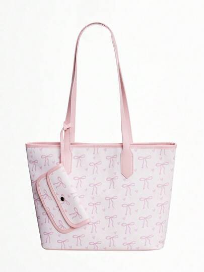 Kawaii 1 pezzo Borsa a tracolla vintage da donna con stampa farfalla carina, grande capacità, con piccola pochette pendente, colore rosa