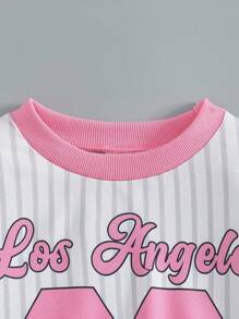 SHEIN Outfit casual per ragazze giovani composto da maglietta a maniche lunghe con stampa a righe e lettera, e pantaloni a zampa