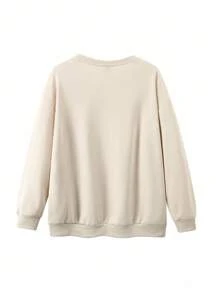 EMERY ROSE Plus Size Halloween Ghost Horse Graphic Drop Shoulder Sweatshirt Pullover Fall Winter Autumn - Apricot - View 2