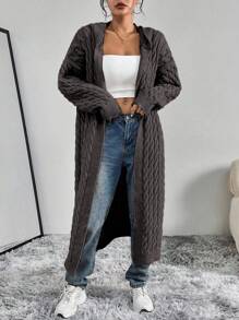 Flirla Women's Twist Cable Pattern Long Sleeve Hooded Long Cardigan, Fashionable & Versatile Fall Winter Cloth For Women - Grey - View 6