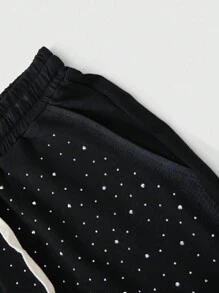ROMWE MEN Street Life Unisex Rhinestone Spray Painted Design Casual Shorts - Black - View 6