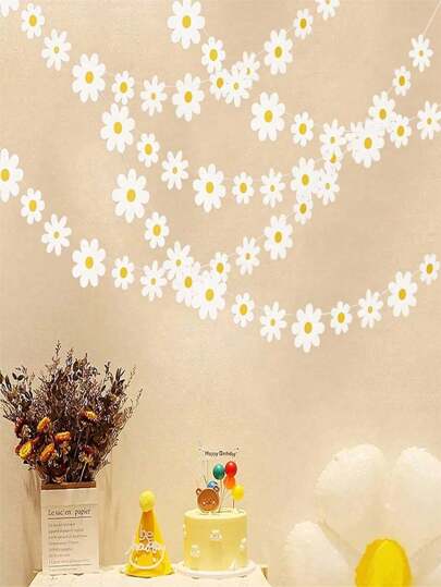 Guirlanda/bandeira de margaridas brancas, 1/4 peças, faixa de festa boêmia, decoração de festa hippie com redemoinhos pendurados, recorte de papel de margaridas para chá de bebê, decoração de presentes para sala de aula, decoração de aniversário e decoração de eventos/cenas de Natal