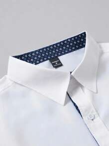 Manfinity Mode 男士休闲商务通勤印花拼接长袖衬衫白色正装衬衫设计师衬衫正装衬衫时尚衬衫商务休闲衬衫，秋季，老钱风格 - 白色 - 查看 6