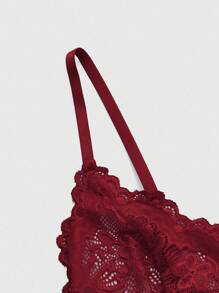 ROMWE J-Fashion Y2K Avant-Garde Lace Mesh Patchwork Bow Sexy Sheer Dress Set - Burgundy - View 4