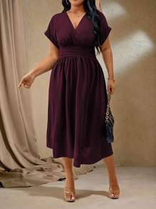 Roveilla Robe à manches chauve-souris ample pour l'été, tenue maxi femme bordeaux pour Noël