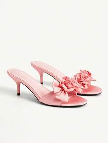 CUCCOO CHICEST 女士玫瑰花装饰尖头细高跟鞋优雅甜美浪漫舒适粉色缎面高跟凉鞋，适合礼服、伴娘、婚礼嘉宾、下午茶、约会、派对、优雅场合、节日、情人节、生日派对 - 珊瑚粉 - 查看 9