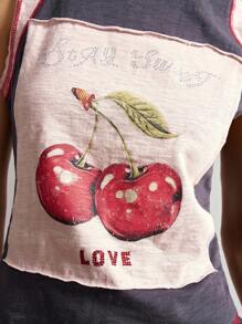 Bohemela Women's Knitted Crew Neck Cherry Print Tank Top - Dark Grey - View 3