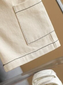 SHEIN Baby Jungen Set aus einfarbigem, modischem Hemd mit Utility-Kragen und kurzen Hosen, schlicht und elegant, geeignet für den Sommer, Baby-Jungen Kleidung, Kinderkleidung, Kleinkind-Kleidung, Baby-Outfit, Baby-Oberteile, Baby-Jungen Hemd, 6 Monate - 3 Jahre - Weiss - Übersicht 4