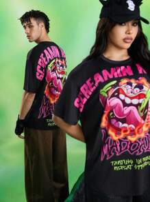 MADBALLS X SHEIN 男士字母及卡通图案圆领短袖T恤 - 黑色 - 查看 6