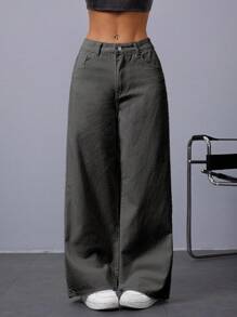 Jeanoix 高腰闊腿牛仔褲 - 灰色 - 查看 8