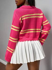 Slaydiva Mùa thu sớm, mùa thu đông, mùa tựu trường, lễ hội âm nhạc, lễ hội hóa trang, phong cách đường phố thường ngày, hẹn hò hàng ngày gợi cảm, người nổi tiếng trên mạng, thanh lịch thường ngày, đi làm, phong cách công sở, phong cách giả, cổ polo, cổ chữ V, tay dài, dáng rộng, áo len ngắn màu vàng, áo len sọc đỏ hồng, áo len, áo dệt kim, áo len nữ công sở, mùa tựu trường, lễ hội âm nhạc sôi động - Màu Hồng Tươi - Xem 2