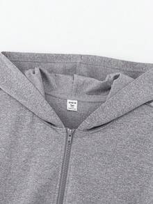 青少年男童休闲舒适百搭宽肩连帽开衫夹克，适合秋冬季 - 灰色 - 查看 4