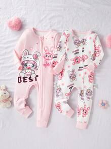 2 Stücke Baby Mädchen Herbst/Winter Eng anliegender Jumpsuit Set, süßer Cartoon Hasen Ohr Reißverschluss bedruckter Langarm Jumpsuit Zweiteiler Schlafanzug Baby Mädchen Schlafanzug Neugeborenes Baby Mädchen Pyjama Baby Mädchen Pyjama Jumpsuit Neugeborenes Baby Mädchen Pjs Jumpsuit Baby Jumpsuit "Eng anliegender Baby Mädchen Pjs Jumpsuit Herbst" - Pink - Übersicht 4